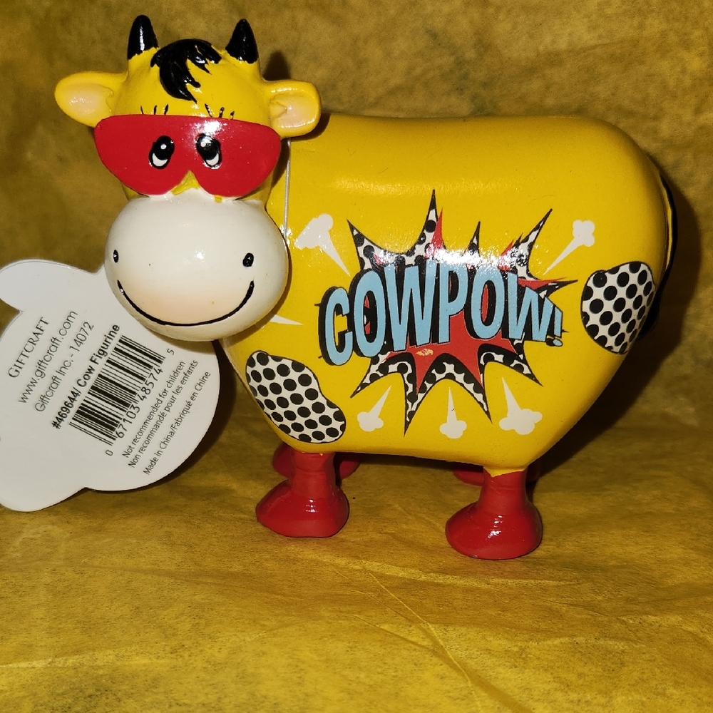 Cowpow! Yellow and Red Cow Figurine!